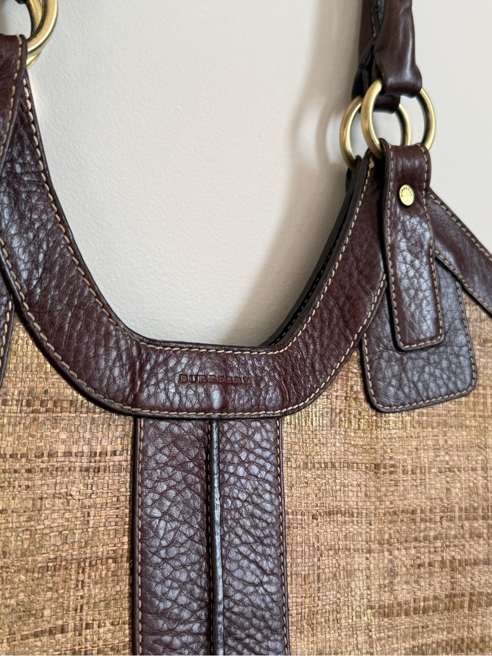 Burberry London Raffia Dark Brown Bucket Bag - Picture 5 of 16